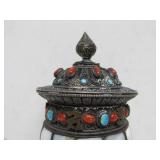 Exceptional Old Bone & Ornate Silver Tibetan Prayer Wheel