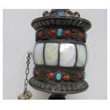 Exceptional Old Bone & Ornate Silver Tibetan Prayer Wheel