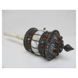 Exceptional Old Bone & Ornate Silver Tibetan Prayer Wheel