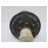 Exceptional Old Bone & Ornate Silver Tibetan Prayer Wheel
