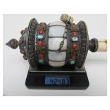 Exceptional Old Bone & Ornate Silver Tibetan Prayer Wheel