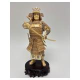 Carved Vintage Faux Ivory or Bone Japanese Samurai Figure #3