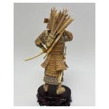 Carved Vintage Faux Ivory or Bone Japanese Samurai Figure #3