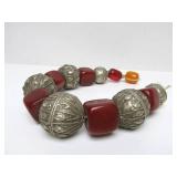 Antique Yemeni Bedouin LARGE Silver & Amber Bead Necklace