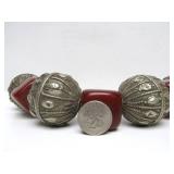 Antique Yemeni Bedouin LARGE Silver & Amber Bead Necklace