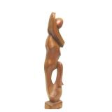 Hand Carved Signed Modernist Wood Figural Sculpture by Artist Luis Potosi