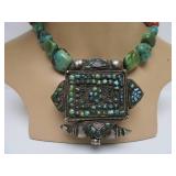 Antique Tibetan Gau / Prayer Box Necklace w/Silver Turquoise & Coral
