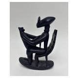 Carved Wood Vintage African Masked Figural Sculpture - In the Style of Henry Moore
