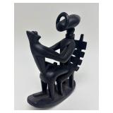 Carved Wood Vintage African Masked Figural Sculpture - In the Style of Henry Moore