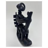 Carved Wood Vintage African Masked Figural Sculpture - In the Style of Henry Moore