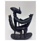 Carved Wood Vintage African Masked Figural Sculpture - In the Style of Henry Moore
