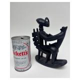 Carved Wood Vintage African Masked Figural Sculpture - In the Style of Henry Moore