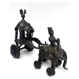 Antique India Bronze Elephant Chariot Sculpture