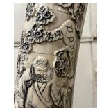 Pair of HUGE Monumental Carved Bone Elephant Tusk Sculptures