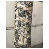 Pair of HUGE Monumental Carved Bone Elephant Tusk Sculptures