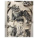 Pair of HUGE Monumental Carved Bone Elephant Tusk Sculptures