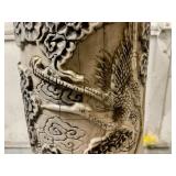 Pair of HUGE Monumental Carved Bone Elephant Tusk Sculptures