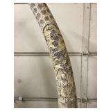 Pair of HUGE Monumental Carved Bone Elephant Tusk Sculptures