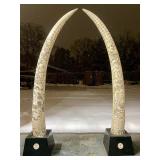 Pair of HUGE Monumental Carved Bone Elephant Tusk Sculptures