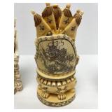 Outstanding Large Vintage Oriental Carved Bone Chess Set w/Case