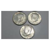 3-1964, 1965, 1966 Kenndy Half Dollars