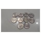 5-1971D, 1-1972D, 3-1976D, 1-1980D Kenndy Half Dollars