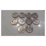 4-1971D, 1972D, 2-1974, 1976D, 1981D, 1989D Kenndy Half Dollars