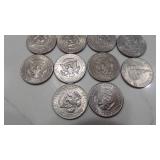 4-1971D, 1972D, 2-1974, 1976D, 1981D, 1989D Kenndy Half Dollars