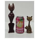 2 Vintage Mid Century Carved Wood Cat Sculpures
