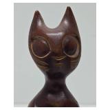2 Vintage Mid Century Carved Wood Cat Sculpures