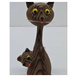 2 Vintage Mid Century Carved Wood Cat Sculpures
