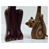 2 Vintage Mid Century Carved Wood Cat Sculpures