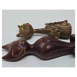 2 Vintage Mid Century Carved Wood Cat Sculpures