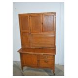 Antique Oak Hoosier Kitchen Cabinet with Original Interior Charts