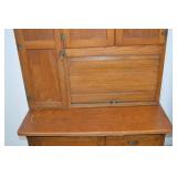 Antique Oak Hoosier Kitchen Cabinet with Original Interior Charts