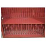 Red Wall-Mount Plate Rack and Ornate Wood Mirror