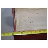 Red Wall-Mount Plate Rack and Ornate Wood Mirror