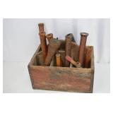 Antique Wooden Industrial Textile Spools and Divided Caddy