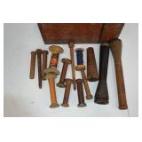 Antique Wooden Industrial Textile Spools and Divided Caddy