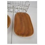 Mixed Lot Wooden Bowls and Wire Baskets - Kitchen/Home Decor (5 Pieces)