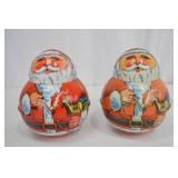 Pair of 1980 Cheinco Santa Tin Holiday Decor Figures