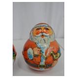 Pair of 1980 Cheinco Santa Tin Holiday Decor Figures