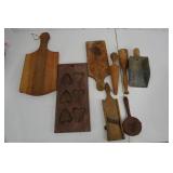 Lot of Vintage Wooden Kitchen Utensils and Boards
