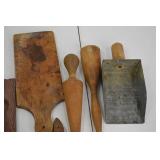 Lot of Vintage Wooden Kitchen Utensils and Boards