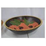 Set of 3 Primitive Wooden Dough Bowls, Hand-Painted Designs