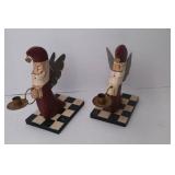 Pair of Santa Angel Candle Holder Figures, Folk Art Christmas Decor