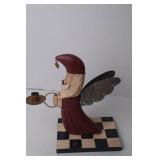 Pair of Santa Angel Candle Holder Figures, Folk Art Christmas Decor