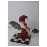 Pair of Santa Angel Candle Holder Figures, Folk Art Christmas Decor