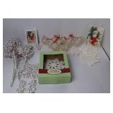 Christmas Decor Lot: Tree Topper, Ornaments, Vintage Santa Art & Snowflake Accents