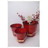 Christmas Red Buckets Decor Lot with Sign and Faux Berries